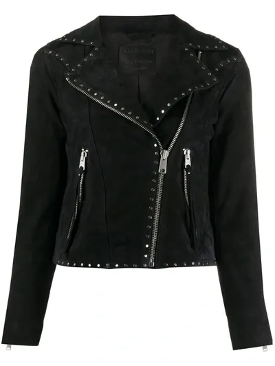 Allsaints Dalby Western Studded Leather Biker Jacket In Black