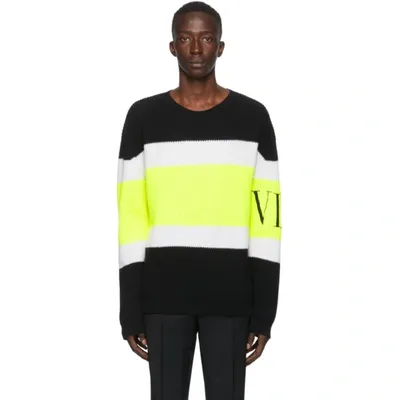 Valentino Multicolored Wool Rib Sweater In 51n Nero/gi