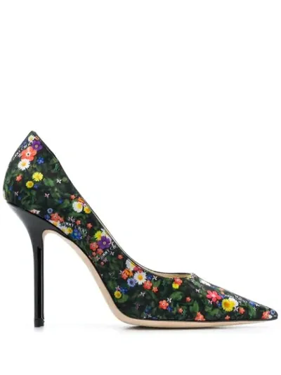 Jimmy Choo Love 100mm Floral-print Pumps In Black