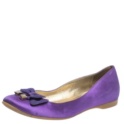 Pre-owned Fendi Purple Satin Bow Ballet Flats Size 36