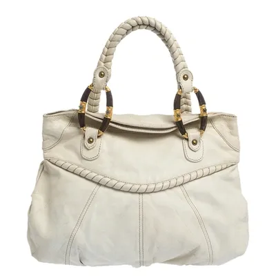 Pre-owned Valentino Garavani White Leather Braided Handle Hobo