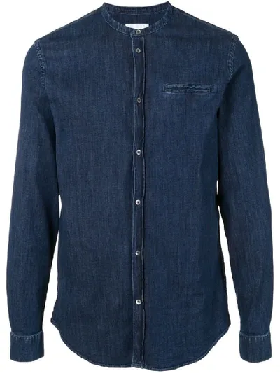 Dondup Collarless Denim Shirt In Blue