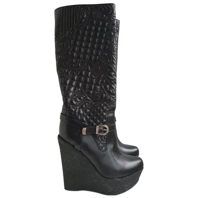 Pre-owned Versace Leather Boots In Black