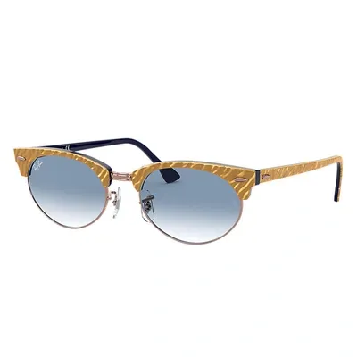 Ray Ban Sunglasses Unisex Clubmaster Oval - Wrinkled Beige Frame Blue Lenses 52-19 In Beige Gemustert