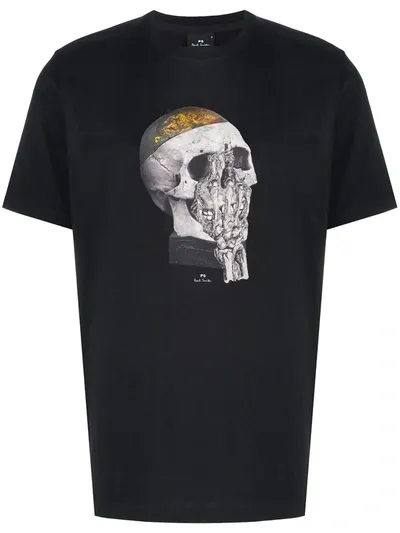 Ps By Paul Smith Skull-print Round-neck T-shirt In Black