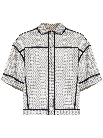 Eckhaus Latta Piped-trim Jacquard-knitted Shirt In White