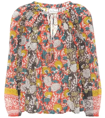 Velvet Paz Floral Cotton Top In Multicoloured