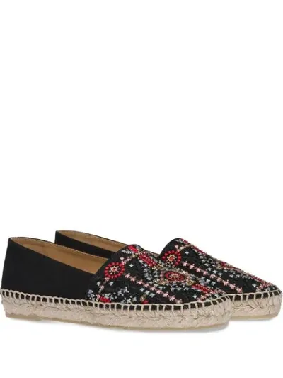 Miu Miu Women's Embroidered Canvas Espadrilles In Nero