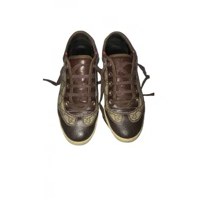 Pre-owned Gucci Leather Trainers In Brown