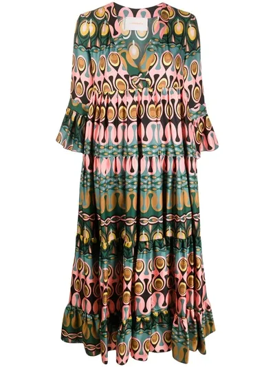 La Doublej Jennifer Jane Abstract-print Silk Midi Dress In Green