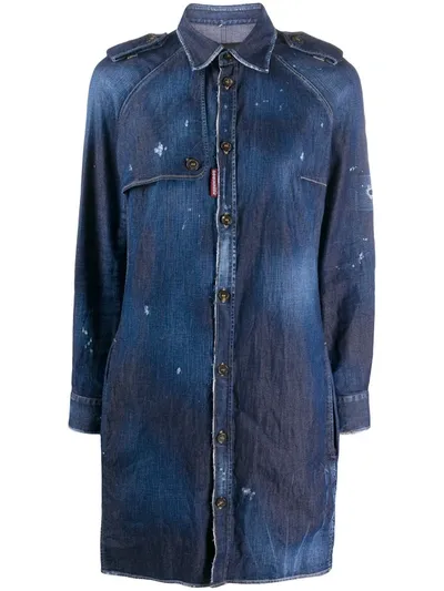 Dsquared2 Distressed Finish Button Front Shirt Dress In Blue