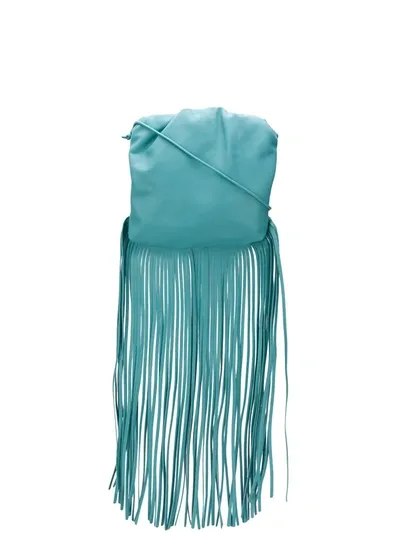 Bottega Veneta The Fringe Pouch Shoulder Bag In Green,light Blue