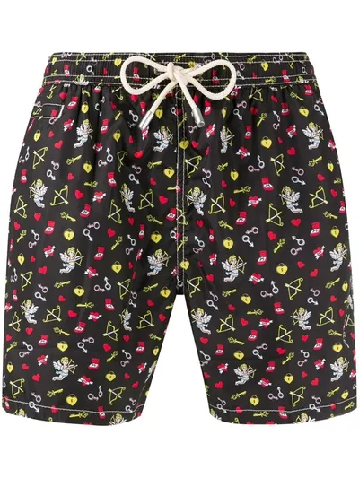 Mc2 Saint Barth Cupid Print Swim Shorts In Black