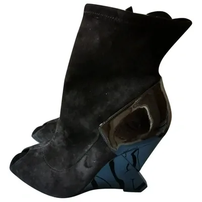 Pre-owned Lanvin Ankle Boots In Black