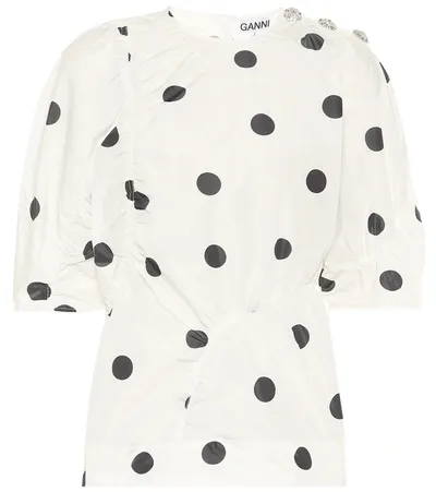 Ganni Polka-dot Print Recycled Crepe Blouse In White