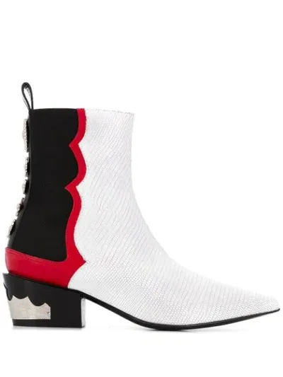 Toga Embossed Embellished Detail Boots In White