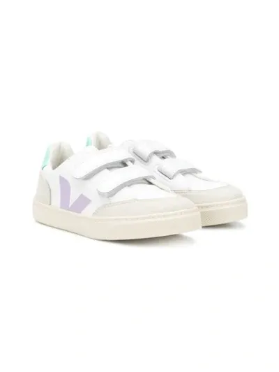 Veja Kids' Logo Print Touch Strap Sneakers In White