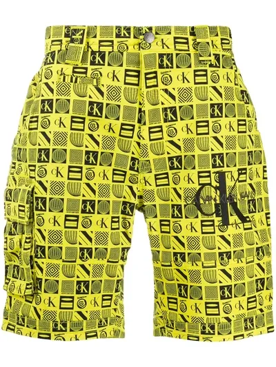 Calvin Klein Jeans Est.1978 Logo-print Shorts In Yellow