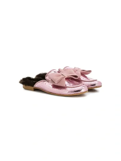 Monnalisa Teen Slip-on Bow Loafers In Pink