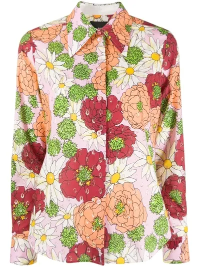 Marc Jacobs Metallic-thread Floral Silk Shirt In Pink