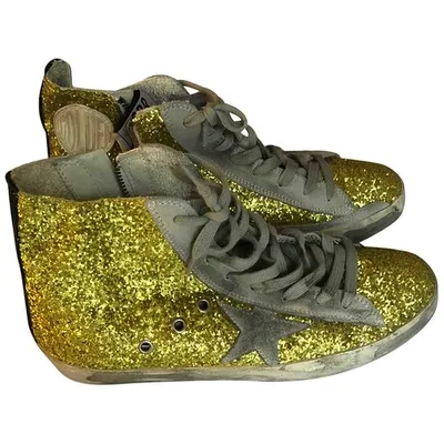 Pre-owned Golden Goose Francy Glitter Trainers In Gold