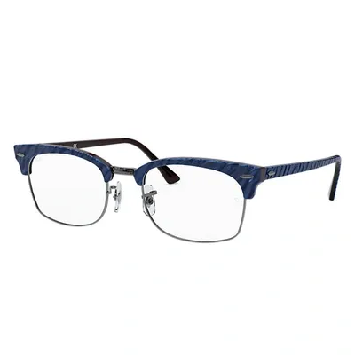 Ray Ban Clubmaster Square Optics Eyeglasses Wrinkled Blue Frame Clear Lenses 52-21