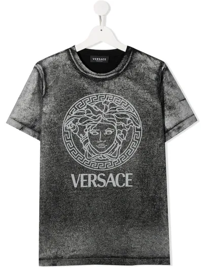 Young Versace Teen Logo Print T-shirt In Grey