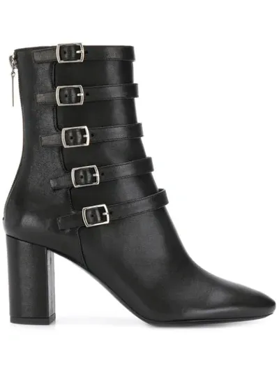 Saint Laurent Lou 75 Ankle Buckle Boots In Black