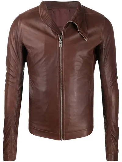 Rick Owens Zipped Biker Jacket In Red