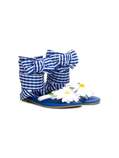 Monnalisa Kids' Gingham Daisy Sandals In Blue