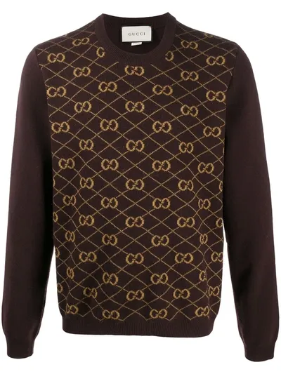 Gucci Gg Logo-jacquard Wool Sweater In Brown