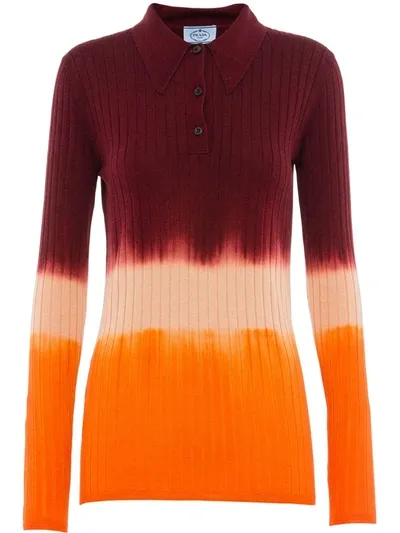 Prada Horizontal-stripe Polo Top In Red