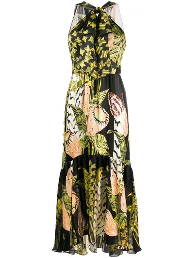 Temperley London Harmony-print Halterneck Silk-chiffon Dress In Black