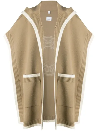 Burberry Logo Graphic Wool Cashmere Jacquard Hooded Cape In Neutrals