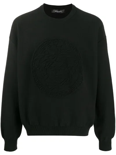 Versace Medusa Motif Knitted Jumper In Black