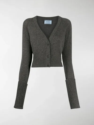 Prada V-neck Button-up Cardigan In Grey