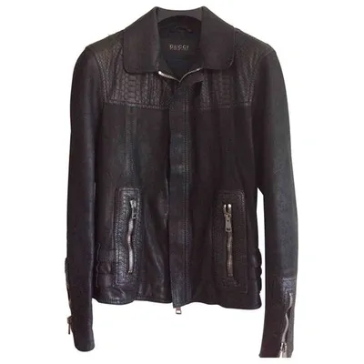 Pre-owned Gucci Leather Biker Jacket In Black