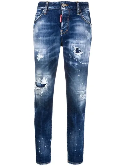 Dsquared2 Turn-up Distressed Jeans In Blue