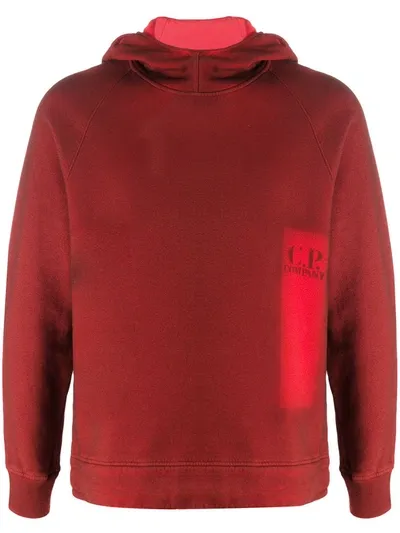 C.p. Company Spray Logo-print Cotton Hoodie In Red