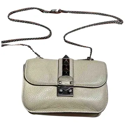 Pre-owned Valentino Garavani Glam Lock Leather Crossbody Bag In Beige