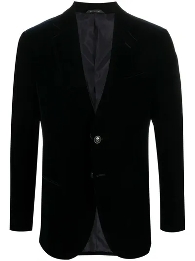 Giorgio Armani Velvet Single-breasted Blazer In Blue