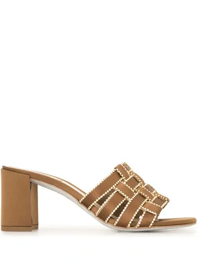 René Caovilla Juliette Woven Mules In Gold