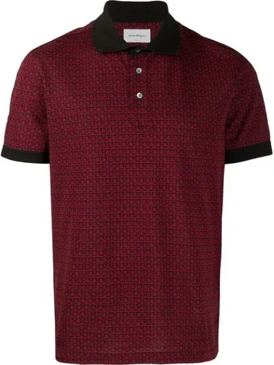 Ferragamo Short Sleeved Gancini Polo Shirt In Red