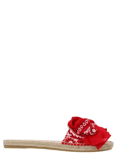 Manebi Bow Bandana-print Canvas Espadrille Slides In Red