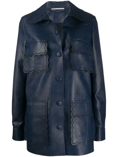 Stella Mccartney Leila Scalloped Faux-leather Jacket In Blue