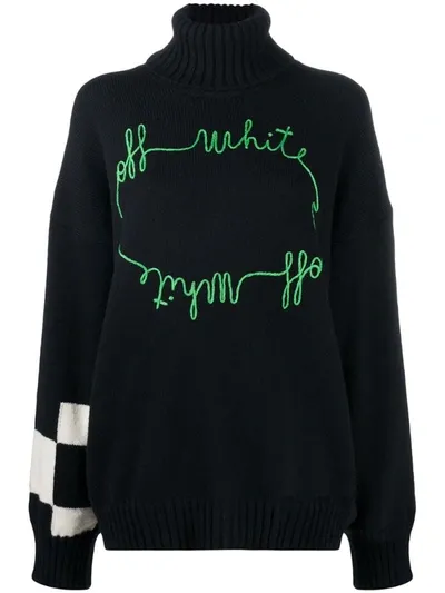 Off-white Embroidered Logo Contrasting Sleeve Jumper In Black