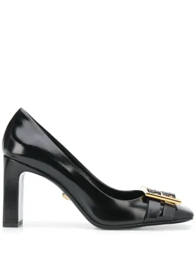 Versace Greca Buckle Leather Pumps In Black