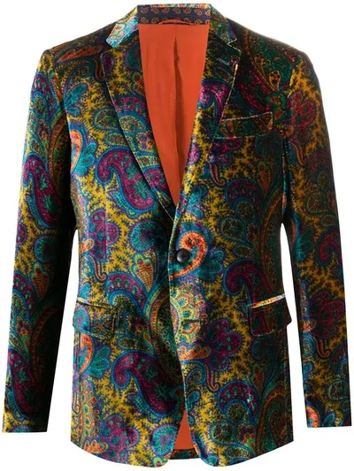 Etro Paisley-print Velvet Blazer In Blue