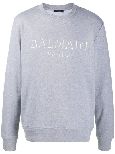 Balmain Logo-print Cotton Sweatshirt In Grey