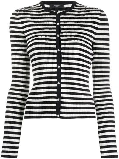 Theory Gal Striped Ribbed Cardigan In Blue